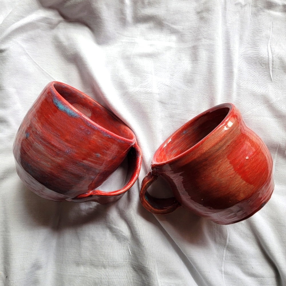 Handmade Pottery Mugs leaf handles